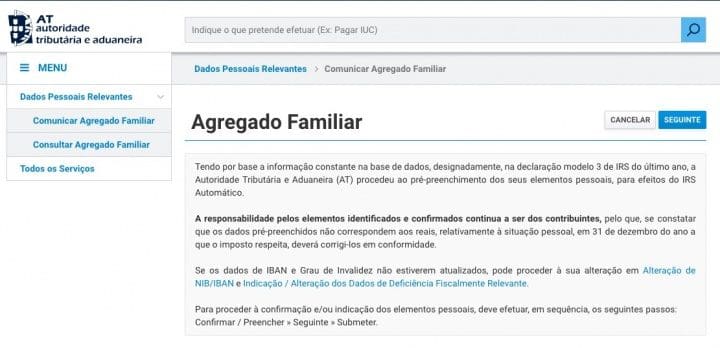 Fisco prolonga prazo para comunicar alterações do agregado familiar